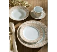 Waterside 20pc Mosaic Cream & Gold Rim Porcelain Dinnerware Set; 4 Dinner Plates, Side Plates, Soup Bowls and Cup & Saucers