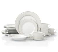 Waterside 20pc Premium Diamond Decor with Gold Band Porcelain Dinnerware Set; 4 Dinner Plates, 4 Side Plates, 4 Soup Bowls and 4 Cups & Saucers