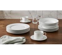 Waterside 20pc White Porcelain Rim Shape Dinner Set; 4 Dinner Plates, 4 Side Plates, 4 Soup Bowls and 4 Cup & Saucers - Dishwasher & Microwave Safe