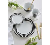 Waterside 24-Piece Split Stripe Dinner Service Set In Black Black