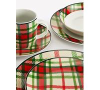 Waterside 30 Piece Green Tartan Dinner Set, Multi