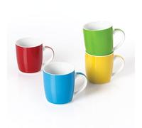 Waterside 4pc Colour Band Porcelain Mug Set, 11oz - Dishwasher & Microwave Safe