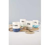 Waterside 6 Piece Glazed Slogan Mugs Blue