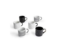 Waterside 6 Piece Stripe & Spots Mugs Black