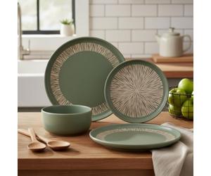 Waterside Aura Sage Green Stoneware Dinner Set 12pc