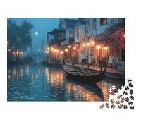 Waterside Boat Jigsaw Puzzle for Adults 1000 Piece Jigsaw Puzzle Night Lights Puzzle Game for Family Paper 70x50cm/1000pcs