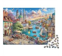 Waterside Cityscape Boats 1000 Piece Jigsaw Puzzle for Adults Paper Relaxation Home Decoration Gift Family Focus 70x50cm/1000pcs