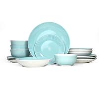 Waterside Fine China 16 Piece Aqua Splash Spin Wash Dinner Set, 5973