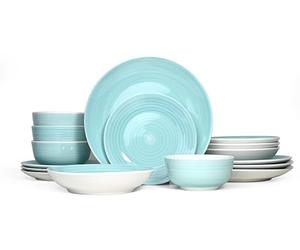 Waterside Fine China 16 Piece Aqua Splash Spin Wash Dinner Set, 5973