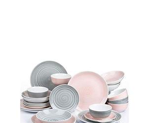 Waterside Fine China 24 Piece Pink & Grey Spin Wash Dinner Set