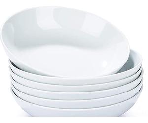 Waterside Fine China 6 Piece White Pasta Bowl Set