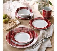 Waterside Red Tartan 16pc Dinner Set | Red Tartan Design, 16 Pieces