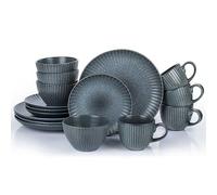 Waterside Set of 16 Piece Textured Reactive Glaze Dinner Set Grey