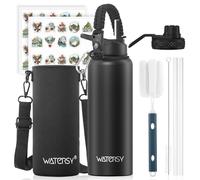 WATERSY Stainless Steel Vacuum Insulated Water Bottle 40oz, Drink Flask Metal Water Bottles 1200ml with 2 Lids Leakproof (Straw Lid and Spout Lid) Keep 24 Hours Cold Drinks for Sport, Work, Travel