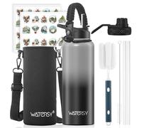 WATERSY Stainless Steel Vacuum Insulated Water Bottle 40oz, Drink Flask Metal Water Bottles 1200ml with 2 Lids Leakproof (Straw Lid and Spout Lid) Keep 24 Hours Cold Drinks for Sport, Work, Travel