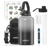WATERSY Stainless Steel Vacuum Insulated Water Bottle 64oz, Drink Flask Metal Water Bottles 1890ml with 2 Lids Leakproof (Straw Lid and Spout Lid) Keep 24 Hours Cold Drinks for Sport, Work, Travel