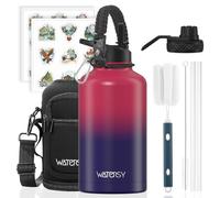 WATERSY Stainless Steel Vacuum Insulated Water Bottle 64oz, Drink Flask Metal Water Bottles 1890ml with 2 Lids Leakproof (Straw Lid and Spout Lid) Keep 24 Hours Cold Drinks for Sport, Work, Travel