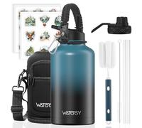 WATERSY Stainless Steel Vacuum Insulated Water Bottle 64oz, Drink Flask Metal Water Bottles 1890ml with 2 Lids Leakproof (Straw Lid and Spout Lid) Keep 24 Hours Cold Drinks for Sport, Work, Travel