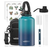 WATERSY Stainless Steel Vacuum Insulated Water Bottle 64oz, Drink Flask Metal Water Bottles 1890ml with 2 Lids Leakproof (Straw Lid and Spout Lid) Keep 24 Hours Cold Drinks for Sport, Work, Travel