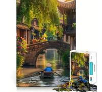 Waterway in Traditional Chinese Town 1000 Piece Jigsaw Puzzles Mind Challenge Toy High Precision Die Cut Amusing Challenge for Waiting Time (38x26cm)
