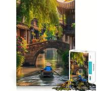 Waterway in Traditional Chinese Town Jigsaw Puzzle 1000 Pieces Mental Focus Game Precision Cut Smooth Edges Absorbing Activity for Quiet Nights (38x52cm)