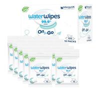 WaterWipes On The Go Wipes, 100 Count (10 Packs), 99.9% Water-Based Wipes for Travel, Sports, and to Refresh Skin, Unscented, Packaging May Vary