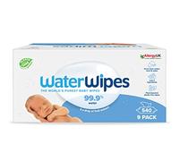 WaterWipes Baby Wipes 9x60 Pack Sensitive Newborn Biodegradable Unscented, 99.9% water (540 Wet Wipes), White (Packaging may vary)