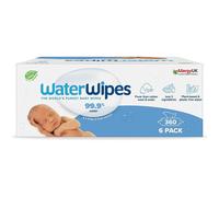 WaterWipes Original Plastic Free Baby Wipes, 360 Count (6 packs), 99.9% Water Based Wet Wipes & Unscented for Sensitive Skin
