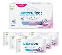 WaterWipes Sensitive+ Body & Intimate Cleansing Wipes, 99.9% Purified Water, XL Textured Wipes, Incontinence Care, Fragrance Free, 180 Count