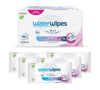 WaterWipes Sensitive+ Body & Intimate Wipes, 180 Wipes (6 Packs), 3-In-1 Cleans, Cares, Protects, 99.9% Water, Unscented & Hygiene