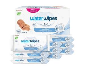 WaterWipes Sensitive+ Newborn & Baby Wipes, 99.9% Water, Unscented, 9 Pack