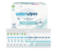 WaterWipes Sensitive+ On The Go Wipes, 100 Count (10 Packs), 3-In-1 Cleans, Care