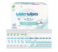WaterWipes Sensitive+ On The Go Wipes, 100 Count (10 Packs), 3-In-1 Cleans, Cares, Protects, 99.9% Water, Unscented Wet Wipes