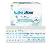 WaterWipes Sensitive+ On The Go Wipes, 100 Count (10 Packs), 3-In-1 Cleans, Cares, Protects, 99.9% Water, Unscented Wet Wipes