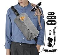 WATFOON Adjustable Lizard Leash Bearded Dragon Harness Leather Cool Wings Training Leashes Reptile Carrier Bearded Dragon Sling Carrier (Black, Leash + Grey Sling)