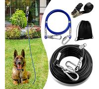 WATFOON Dog Runner for Yard, Trolley Cable System Aerial Run Zip Line for Large Dogs, 100ft/ 50ft Heavy Pet Tie Out Cable with 10/15/25 ft Pets Leads Zipline for Camping Gear (100ft+15ft)
