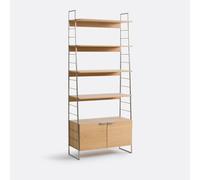 Watford Bookcase in Oak, Veneer and Chrome-Plated Steel, Height 190cm Oak