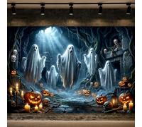 Wathon Halloween Ghost Backdrop for Photography Floating Ghosts Candle Pumpkins Photo Backdrop Spooky Hocus Pocus Photo Background Booth Video Studio Props 7X5FT