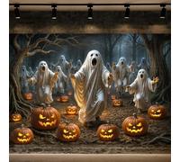 Wathon Halloween Ghost Backdrop for Photography Ghosts in Graveyard Forest with Lighting Pumpkins Photo Backdrop Spooky Hocus Pocus Photo Background Booth Video Studio Props 7X5FT
