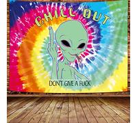 Wathon Trippy Fun Alien Tapestry Weed Marijuana Smoking Wall Tapestry for Bedroom, Psychedelic Tie Dye Stoner Tapestries for Men Aesthetic Hippie Wall Art Poster Dorm Home Decor 71X60IN