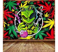 Wathon Trippy Weed Marijuana Tapestry Cool Alien Marijuana Leaf Wall Tapestry for Bedroom, Psychedelic Tie Dye Stoner Tapestries for Men Aesthetic Hippie Wall Art Poster for Dorm Home Decor 60X40IN