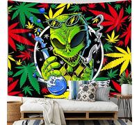Wathon Trippy Weed Marijuana Tapestry, Cool Alien Marijuana Leaf Wall Tapestry for Bedroom, Psychedelic Tie Dye Stoner Tapestries for Men Aesthetic Hippie Wall Art Poster Dorm Home Decor 60X40 Inches