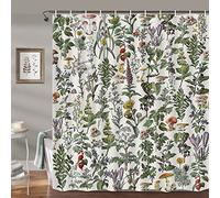 Wathon Vintage Botanical Shower Curtain Plants Herbs Mushroom Sage Green Leaf Ferns Bath Curtain Boho Retro Wildflower Bathroom Decor Aesthetic Neutral Bath Set Farmhouse Bathroom Accessories 72X72IN