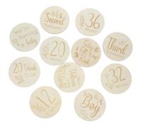 WATIIFUFU 11pcs Wooden Pregnancy Milestone Discs Monthly Milestone Cards for Birth Announcement Double-Sided Photo Prop Sign