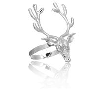 WATIIFUFU 12 Pcs Christmas Deer Head Napkin Buckle Ring - Silver and Gold Holiday Reindeer Stags Alloy Twine Buckles