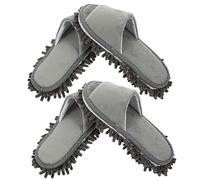 WATIIFUFU 2 Pairs of Grey Chenille Mop Slippers - Reusable Open-Toe Shoe Covers Strong Water Absorption Medium Size for Feet 39-42 Suitable for Kitchen Living Room Bathroom Office