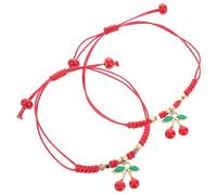 WATIIFUFU 2Pcs Adjustable Handmade Cherry Friendship Bracelets Set, Red Rope Braided String Bracelets for Women, Woven Relationship Jewelry for Best Friends