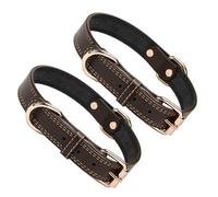WATIIFUFU 2pcs Adjustable Leather Dog Collar for Small Pets Metal Buckle and D-Ring, Coffee Color Medium Size Comfortable Collar for Puppies and Cats