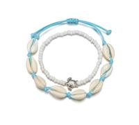 WATIIFUFU 2pcs Adjustable White Alloy Anklets for Women, Creative Vintage Shell Bead Anklet Set with Delicate Workmanship, Beach Jewelry and Fashion Ankle Chain