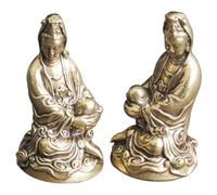 WATIIFUFU 2pcs Antique Style Brass Avalokitesvara Statue Small Buddha Figurines for Home Decor Religious Tabletop Ornaments Gift for Buddhism Enthusiasts